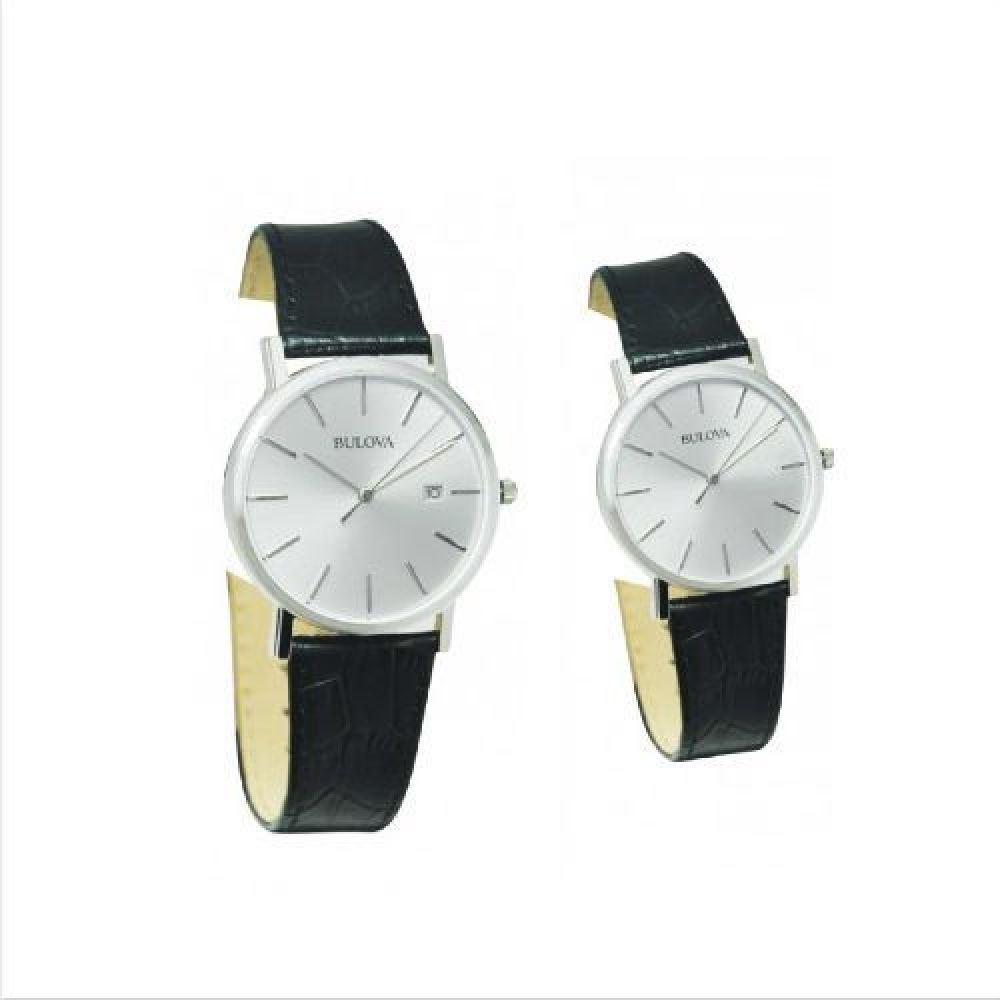RELOJ  MARCA BULOVA ACERO INOXIDABLE CON BISEL CORREA DE PIEL NEGRA CABALLERO Y DAMA INCLUYE ESTUCHE ORIGINAL imagen